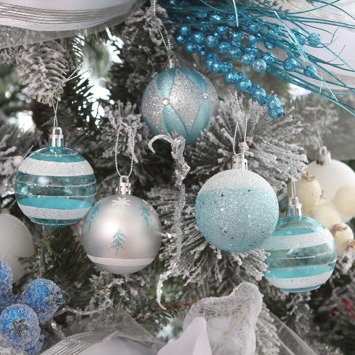 Декоративна куля на ялинку Sea Team з малюнком та блискітками, блакитна (60 мм)