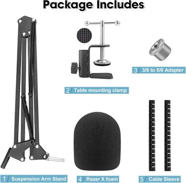 Підставка для мікрофона ChromLives для Razer Seiren X, з поп-фільтром, вітрозахистом та кабелетримачем, 5/8 адаптер