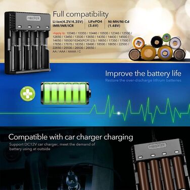 Зарядний пристрій MiBOXER C4S 3A для AA, AAA, Li-Ion акумуляторів (18650, 26650) з LCD дисплеєм та контролем температури