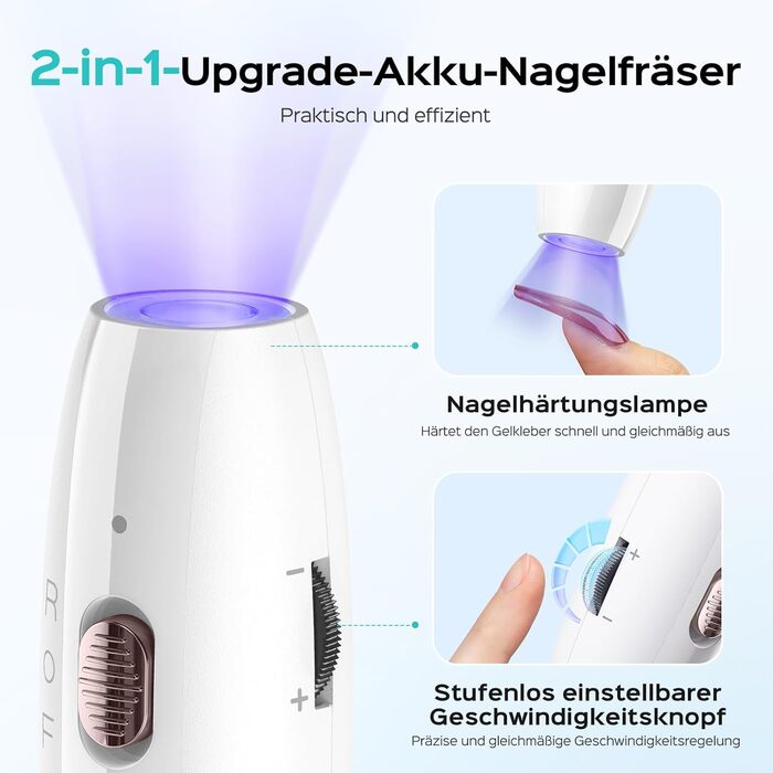 Професійний набір для манікюру та педикюру Coslus: електрична фрезер з регулюванням швидкості, світлом, металевими насадками та USB-C зарядкою