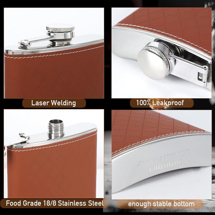 Чоловічий фляга LH HOME 237 мл з нержавіючої сталі, подарунковий набір, фляга з воронкою та стаканами, чорний (коричневий)