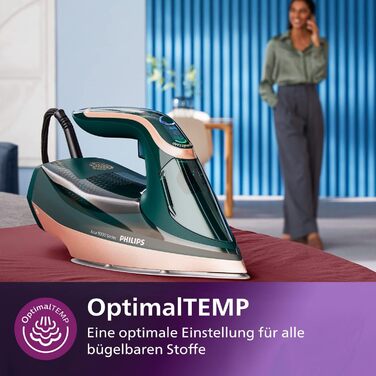 Парова праска Philips Azur 8000, 3000 Вт, 70 г/хв, 240 г паровий удар, OptimalTEMP, опалова зелена