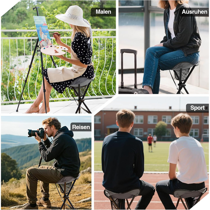 Складаний стільчик з кишенею Portal: легкий, міцний, для риболовлі, кемпінгу та пікніків (сірий)