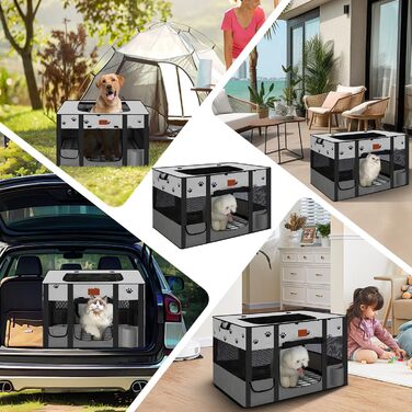 Переносний вольєр для собак та котів, переносна клітка-вітрина для тварин, сірий, Medium (76x53x53 см)