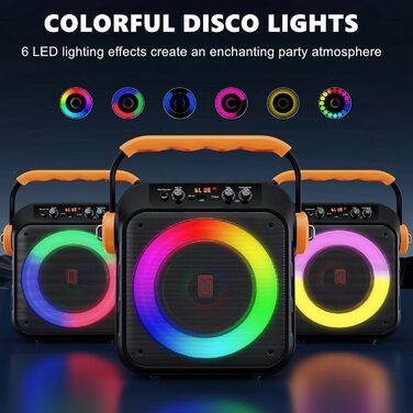 Караоке машина MS80 з 2 мікрофонами, портативна колонка з LED-підсвіткою, Bluetooth, USB/TF-карта, AUX/FM, система PA, TWS