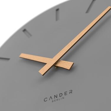 Cander Berlin MNU 2530 G Wall Clock MDF Silent, No Ticking Sound, 30 cm Analog, Living Room, Modern, Vintage, Grey, Anthracite, Wooden Hands