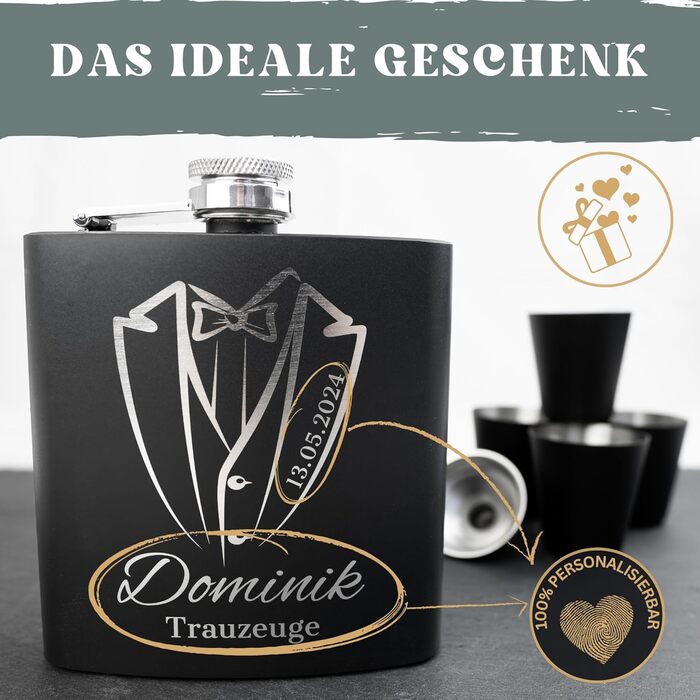 Набір фляг з гравіюванням - персоналізований з іменем - ідеальний подарунок на весілля та для чоловіків - нержавіюча сталь (Дизайн 8)