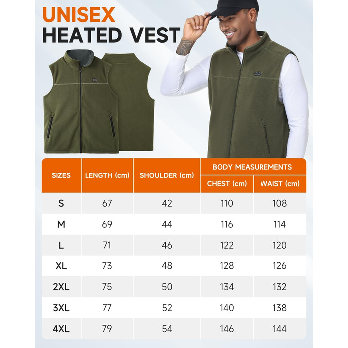 LABCOOL Грівачка жилетка для чоловіків, нагрівальна жилетка з мікрофлісу, 6 зон нагріву, 3 температурні режими, USB живлення з Powerbank 10000mAh, можна прати в пральній машині (Зелений, M)