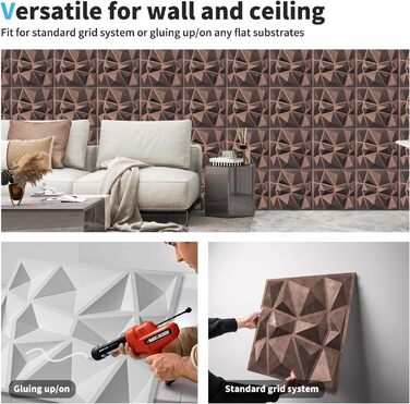 Набір 3D стінових панелей Art3d «Діамант», жорсткий ПВХ, водостійкі та термостійкі декоративні панелі (33 шт.)