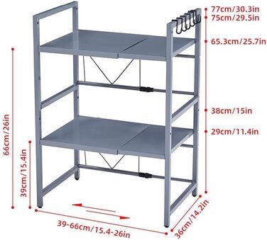 Розширювана полиця для мікрохвильової печі, робоча поверхня над мікрохвильовкою, підставка, органайзер для фритюрниці, економія місця, стояча, полиці пекаря (Чорний/3 (Сірий / 3-ярусна))