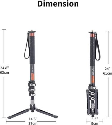 Штатив монопод Cayer з вуглецевого волокна, 172.7 см, телескопічний, для DSLR та відеокамер