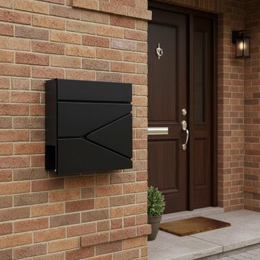 Поштовий ящик Relaxdays з газетницею, чорний, DIN C4, 37x37x11 см, вологостійкий, 4 ключі
