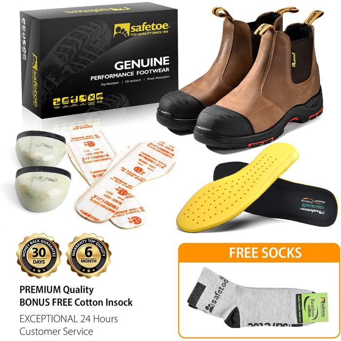 Черевики робочі S3 для чоловіків та жінок, M-8025NB. Безпечні черевики з водонепроникного та дихаючого шкіряного верху, легкі та зручні устілки, композитний захист пальців та антипрокольна підошва. Колір: бежевий, розмір: 44 EU, ширина: широка.