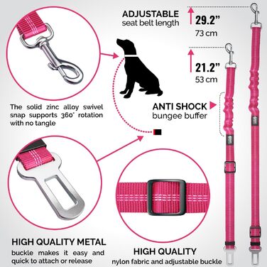 Авторемні для собак, регульовані та міцні авторемні для собак UK – міцний нейлоновий авторемні для собак з еластичним буфером та рожевим кольором