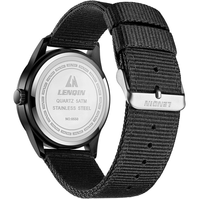 Годинники чоловічі LN LENQIN кварцові аналогові з нейлоновим ремінцем, водонепроникні 30M, з датою, чорні