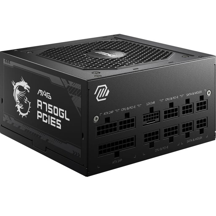Блок живлення MSI MAG A750GL PCIE5 750W, 80 Plus Gold, повністю модульний, ATX 3.0, підтримка PCIe 5.0, 120мм FDB вентилятор, чорний
