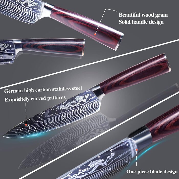 Набір кухонних ножів Hoablorn 15 предметів з блоком: високоякісний набір ножів з дерев'яним блоком, ідеальний для дому та як подарунок