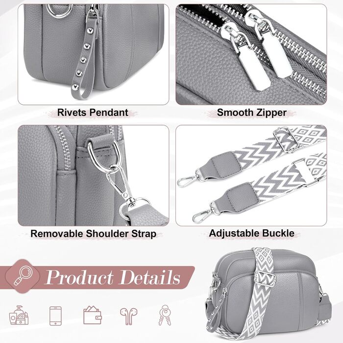 Сумка жіноча через плече кросбоді Wolkengrau зі шкіри, маленька, стильна, з широким ременем та кишенею для карт, знімний ремінець