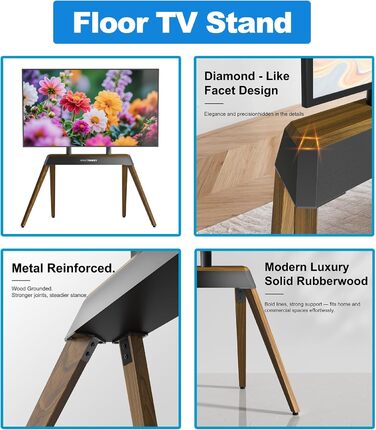 Підставка для телевізора Vanconwey Boden TV Ständer для LED/LCD екранів 40-86 дюймів, дерев'яно-металева, до 110lbs, VESA 600x400mm, горіх (VC-Z1818)