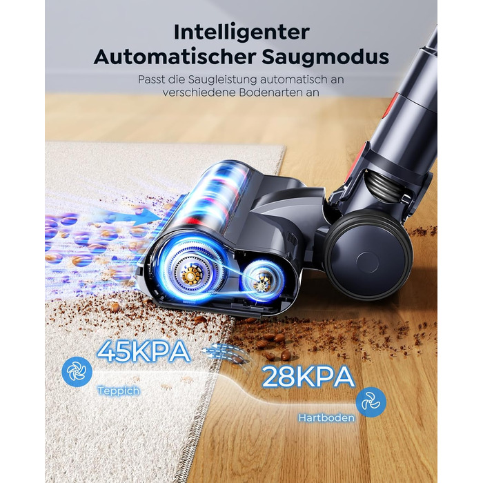 Бездротовий акумуляторний пилосос SunSare 600W з автоматичним режимом, сенсорним екраном та висувним шлангом 1м для твердих поверхонь, килимів та шерсті тварин