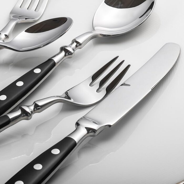 Alata Cutlery Set for 6 People - Rustic Table Cutlery Set Made of Stainless Steel with Black Handles - Forged and Heavy - Berlin Black Series, 30-Piece