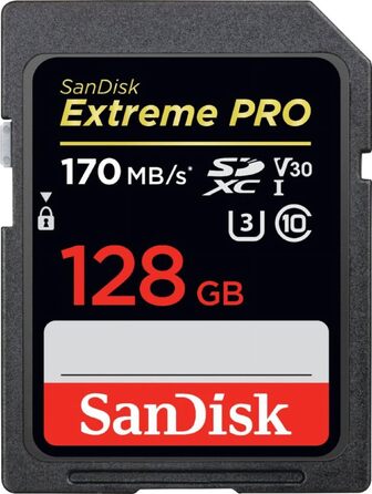 Карта пам'яті SanDisk Extreme PRO 128GB SDXC UHS-I Class 10 U3 V30, швидкість до 170МБ/с, чорна