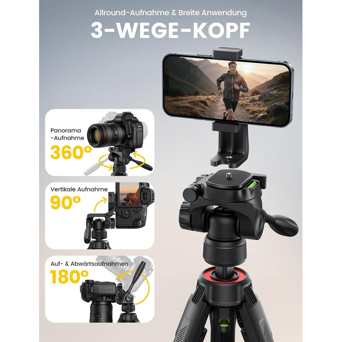 Штатив для камери Lamicall: стабільний трипод з регулюванням висоти до 170 см, вантажопідйомністю 8 кг та підставка для телефону