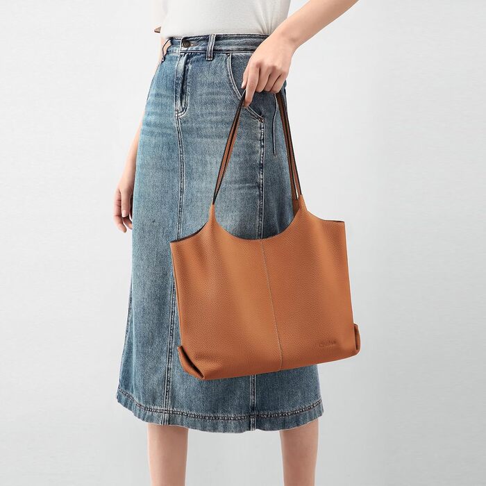 Шкіряна сумка-шопер Cnoles для жінок, велика сумка-тоут на плече для офісу, школи, покупок, коричнева 39x12x28.5 см