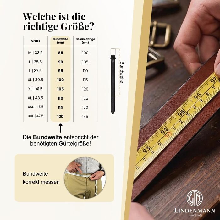 Чоловічий шкіряний ремінь Lindenmann 40 мм, повноецінна шкіра, чорний, 135 см (XXXXL)