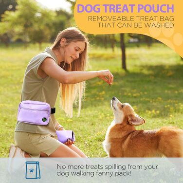 Сумка для собак з карабіном, сумка для тренування цуценят з відділенням для ласощів та контейнером для відходів, сумка для перенесення кормів для тварин з регульованим поясом (фіолетовий)