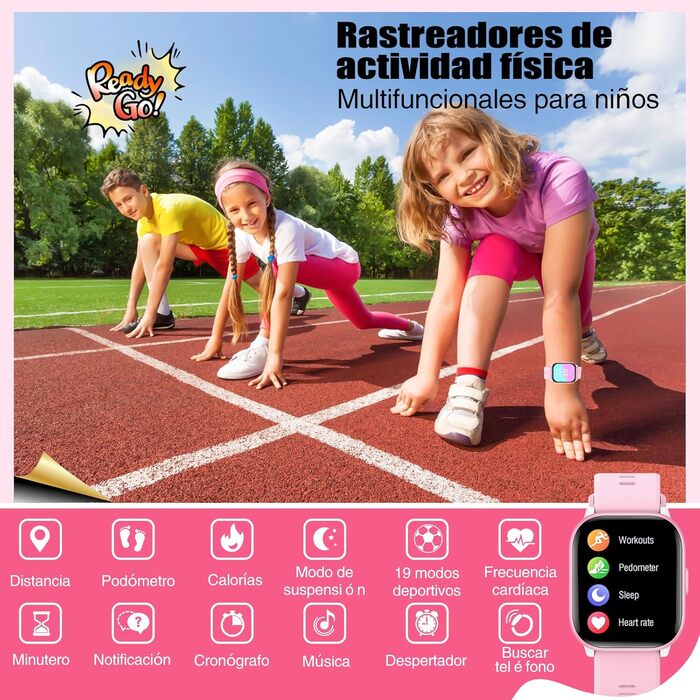 Дитячий розумний годинник для дівчаток та хлопчиків, 1.5' фітнес-трекер з 19 спортивними режимами, моніторингом сну, серцевого ритму, крокомером, IP68 водонепроникний, подарунок для дітей 6-15 років, рожевий