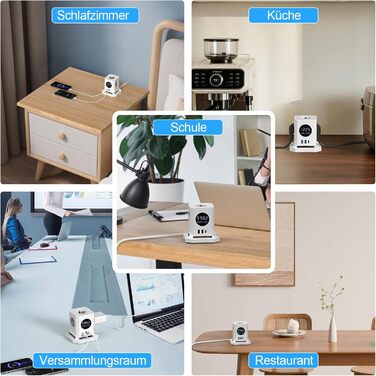 Багатофункціональний USB-хаб FDTEK з 1 USB-C та 2 USB-A, 7 розеток, LCD-дисплей, 1.8м кабель, 2500W/10A, білий