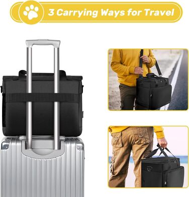 Чорна сумка для собак у подорожі, схвалена авіакомпаніями, з двома складними мисками та кишенькою для ласощів