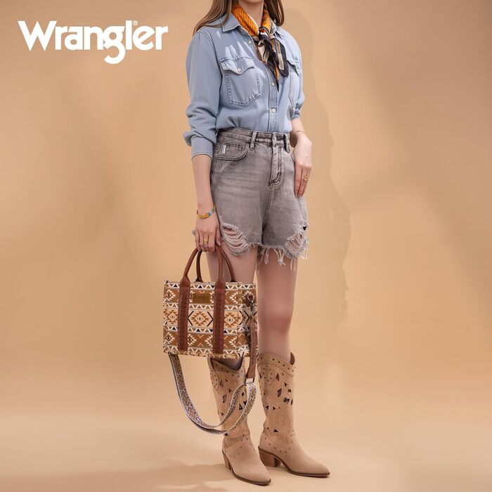 Сумка жіноча Wrangler в стилі вестерн, візерунок ацтеків, коричнева (ремінець як гітарний ремінь)