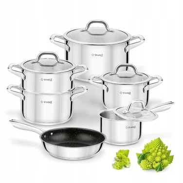Набір посуду Starke Pro Treviso 10 предметів: каструлі для індукції та газу, сковорода та пароварка