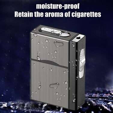 Чохол для сигарет з запальничкою, алюміній, 20 сигарет, USB зарядка (без газу), чорний
