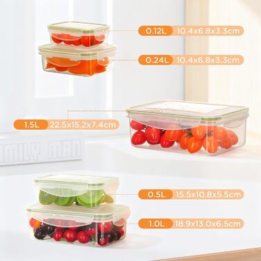 Набір контейнерів для зберігання їжі AiQInu 5 шт. з кришкою, BPA-Free, PP (1.5L+1L+0.5L+0.24L+0.12L), прозорі, для холодильника та мікрохвильової печі
