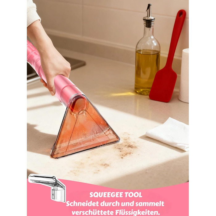 Портативний мийник для м'яких меблів 600W, 16Kpa, з розчином 500мл та 5 насадками. Для диванів, килимів, авто та сходин. Легкий та компактний, рожевий колір