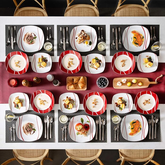 MALACASA, Felisa Series, 36-Piece Dinnerware Set made of Porcelain Tableware with 12 Dinner Plates, 12 Cake Plates, 12 Soup Plates each, Combination Service for 12 People, 36-Piece Tableware Set
