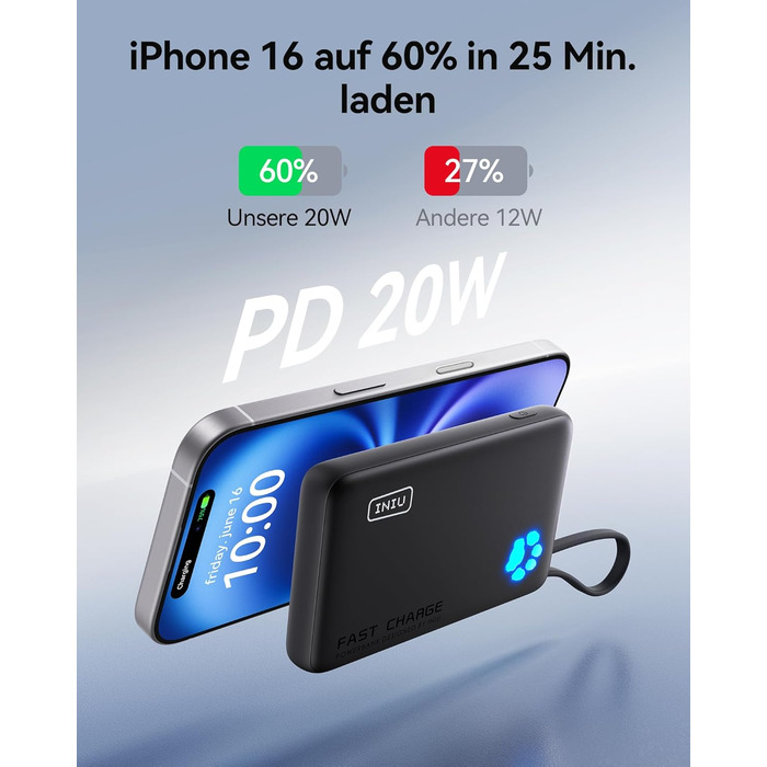 Power Bank INIU 10000mAh 20W з USB-C, PD3.0 QC4.0 для iPhone, Samsung, iPad (Orange)