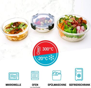 Контейнери для їжі Igluu Meal Prep, скляні, набір 3 шт (400/650/950 мл) - BPA-free, мікрохвильовка, духовка, морозилка, посудомийка