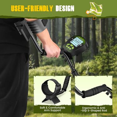 Металошукач з водонепроникною котушкою, регульована штанга, регульована довжина, чутливість та аудіо, легкий для дорослих та дітей, режими 'Всі метали', 'DISC', 'PP', LCD-дисплей