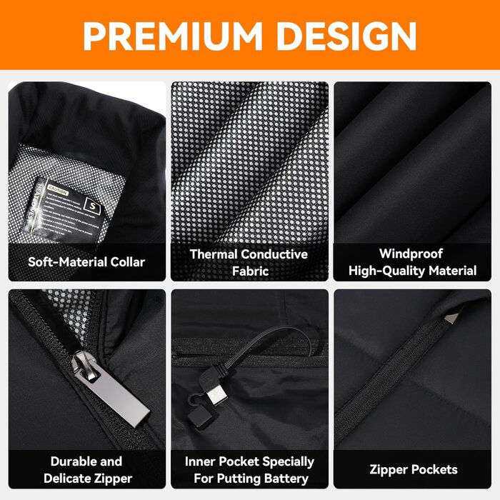 Електрична гріюча жилетка для чоловіків та жінок, 15 зон обігріву, 3 температурні режими, легка, для зими, на вулицю (без акумулятора), чорна L