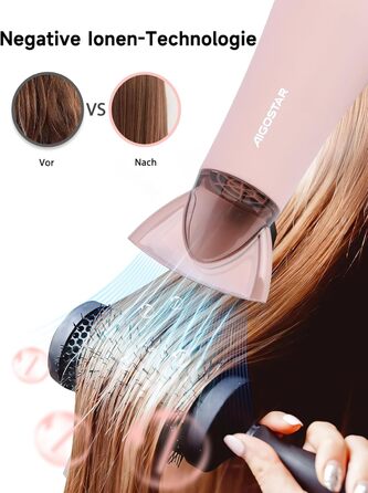 Фен Aigostar Lora рожевий 2400W з іонізацією, 3 температурні режими та 2 швидкості повітря