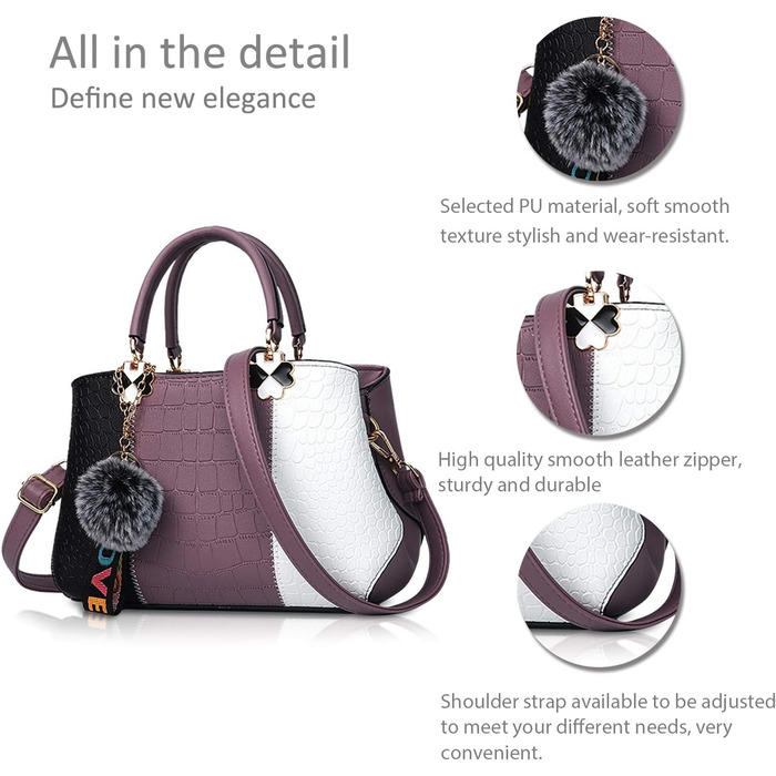 Сумка жіноча NICOLE & DORIS 2025 шкіряна чорна з пухнастим помпоном та знімним ремінцем через плече