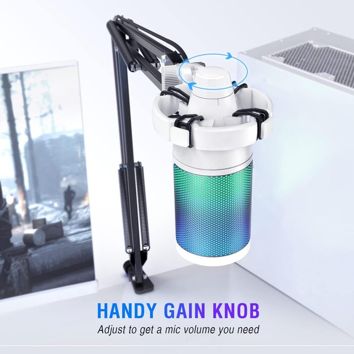 Мікрофон FIFINE для ігор та запису, USB, зі стійкою, для ПК, MAC, PS4, PS5, білий