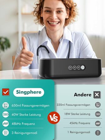 Ультразвукова мийка для ювелірних виробів та окулярів, 650 мл, 48 кГц, глибоке очищення 360°, чорний колір