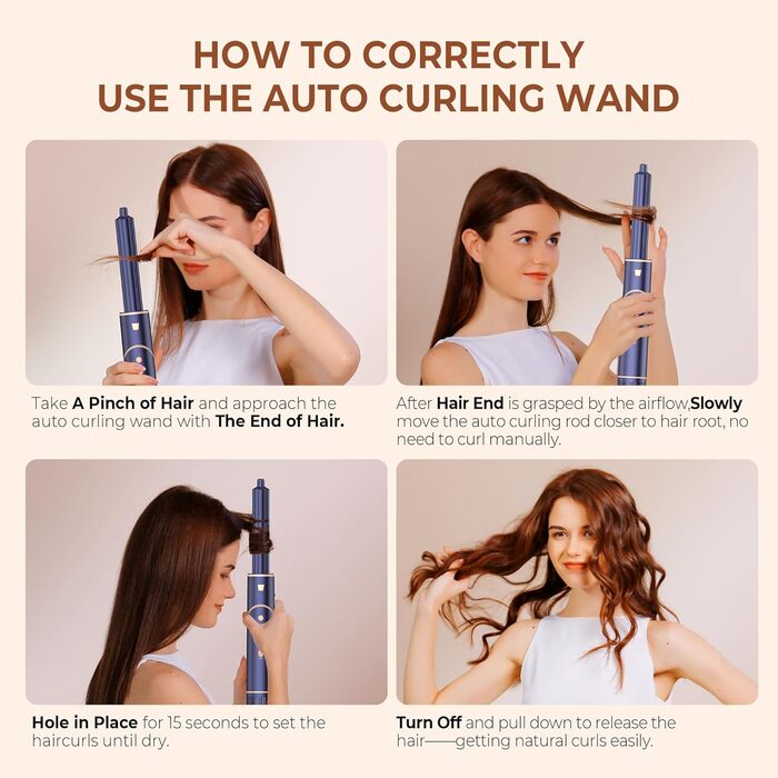 Фен-щітка Air Styler 7 в 1: іонізація, складний, 110,000 обертів, для укладання, локонів, випрямлення, блакитний