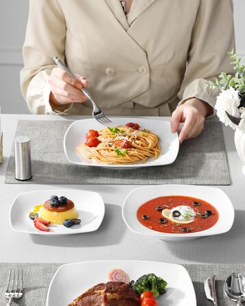 MALACASA Серія Julia, Набір посуду Teller Set 12 осіб, Сучасний KLEIN, 36-ти частинний сервіз з порцеляни, 12 тарілок для їжі, 12 десертних тарілок, 12 супових тарілок сіро-білий, 36 частин