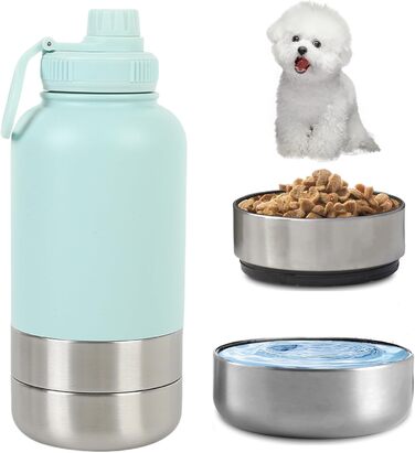 Термофляга для собак 950 мл 3-в-1 з мискою та водопоєм, з нержавіючої сталі, для подорожей та активного відпочинку (Блакитний, L)